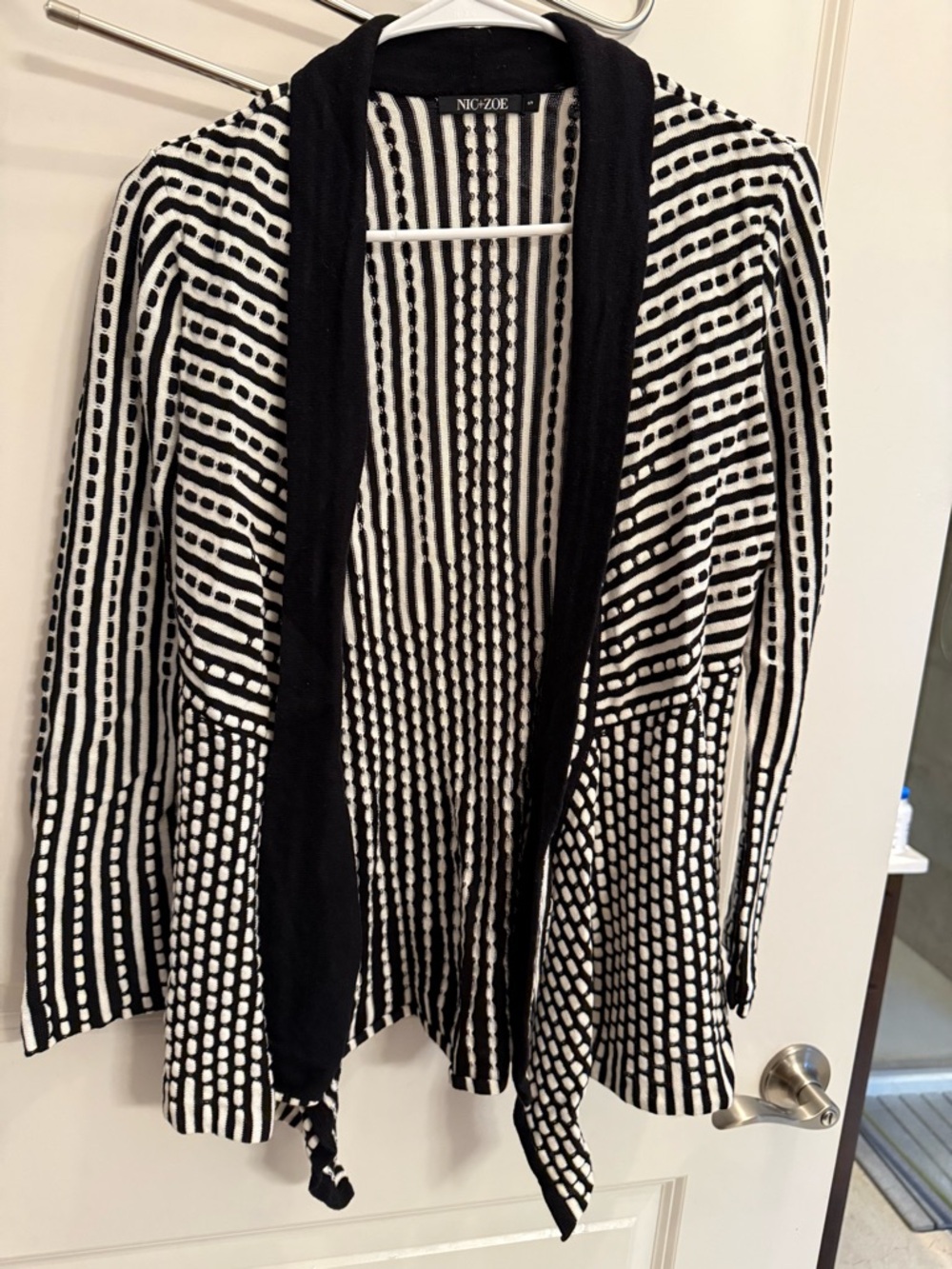 NIC+ZOE Black & White Striped Open-Front Cardigan